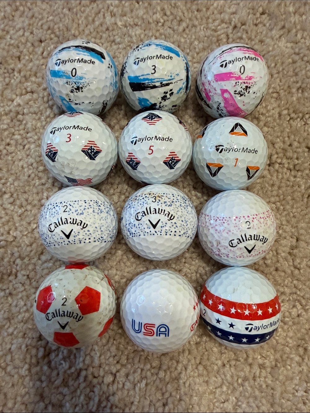 TaylorMade White Golf Balls with Blue and Pink Accents
